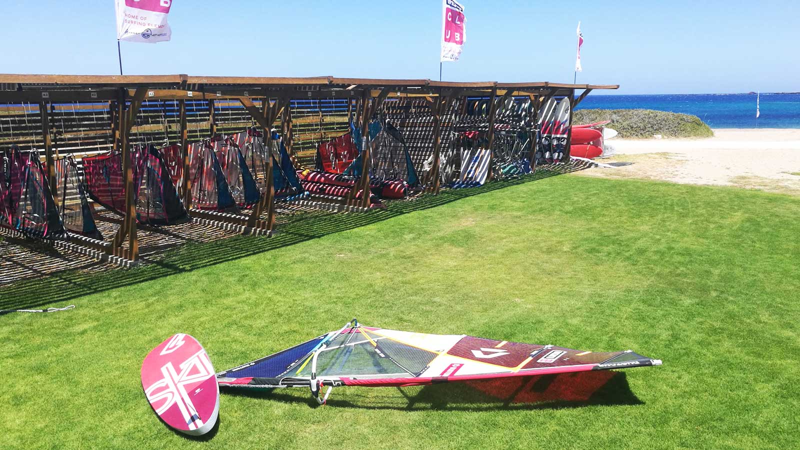ion club karpathos with windsurf gear on the ground