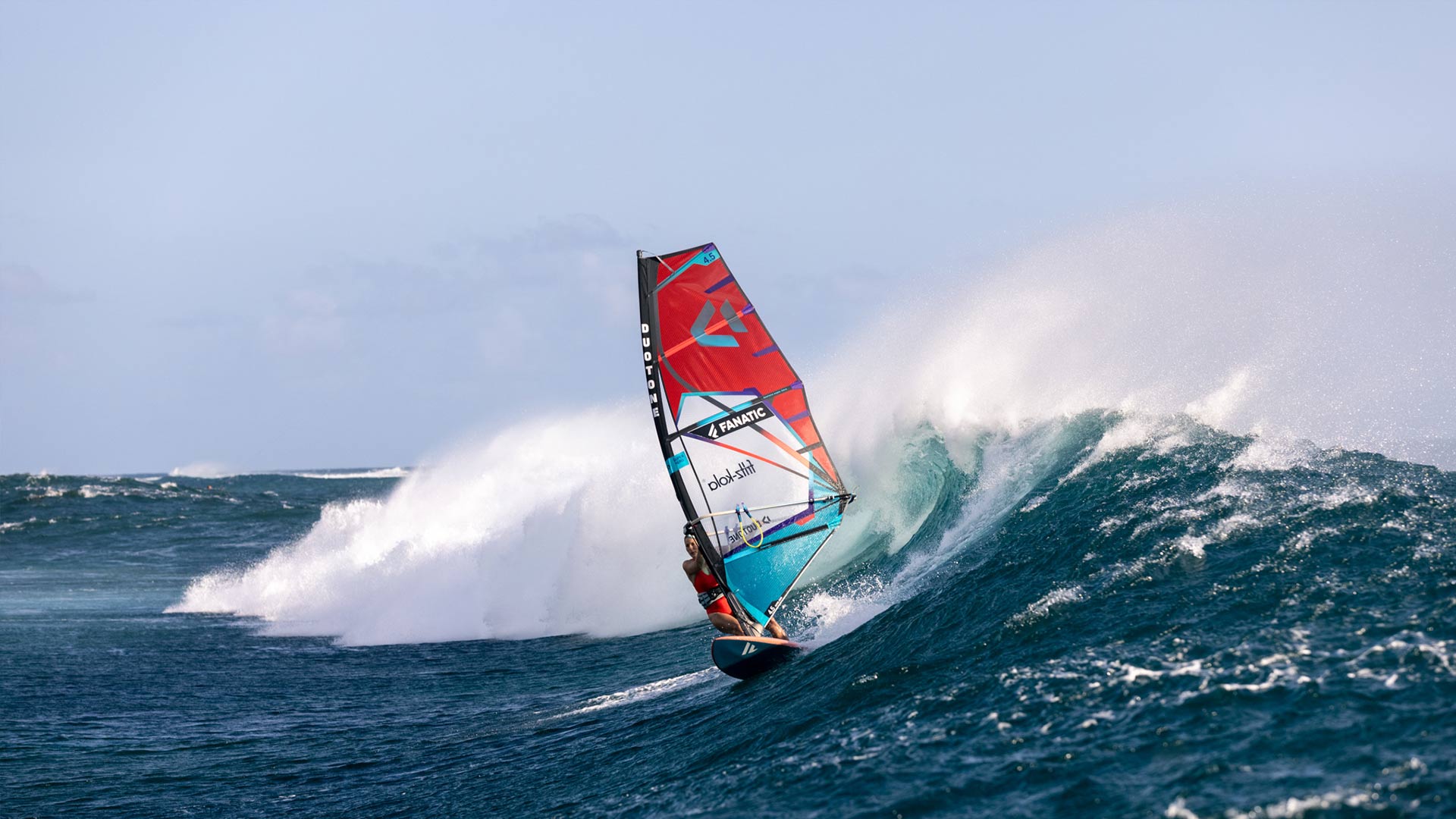 Big and beautiful One Eye wave catching for a professional windsurfer