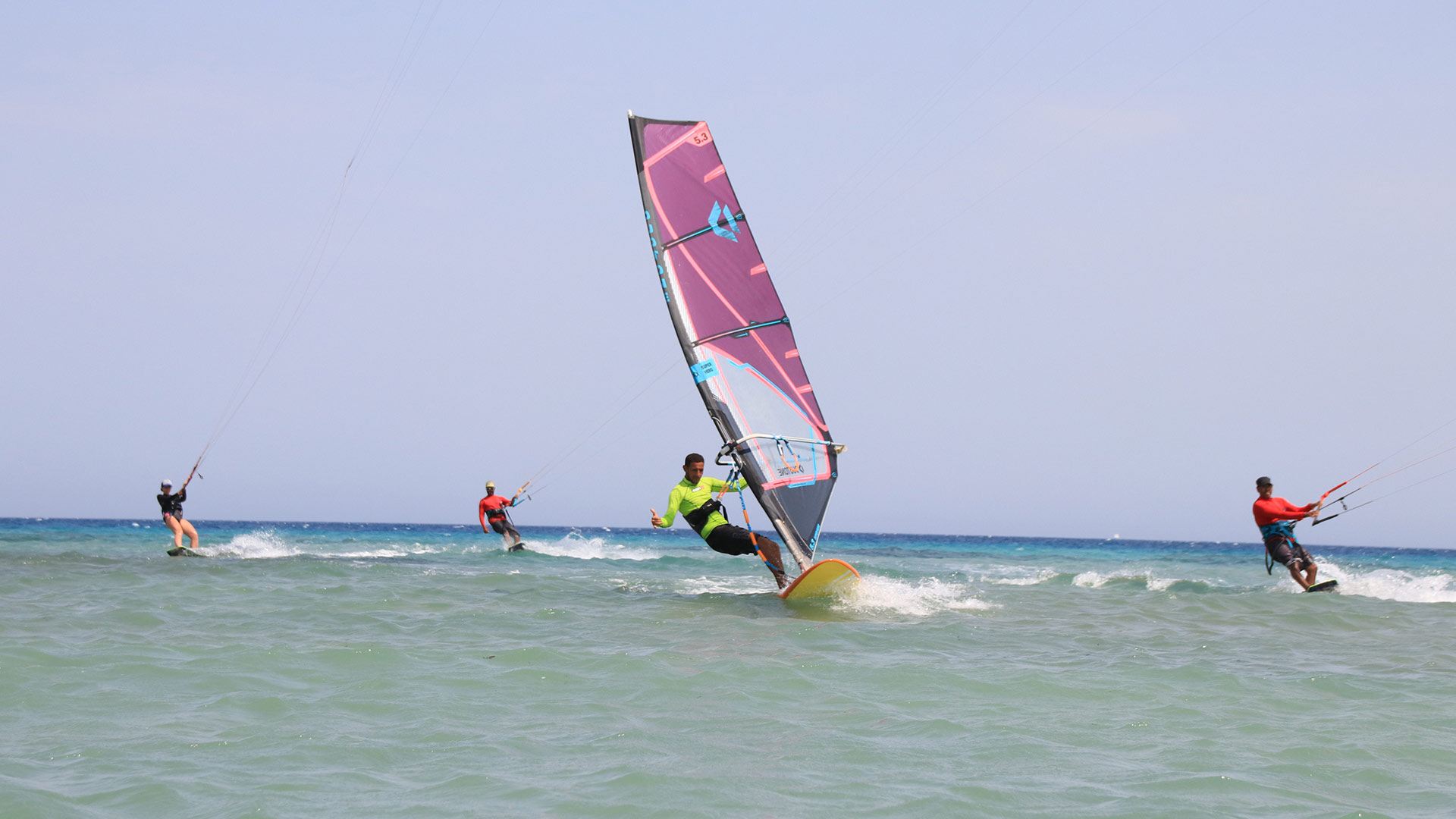 team members of Ion Club Safaga are riding toguether with kitesurf material and windsurf as well on the spot of Safaga