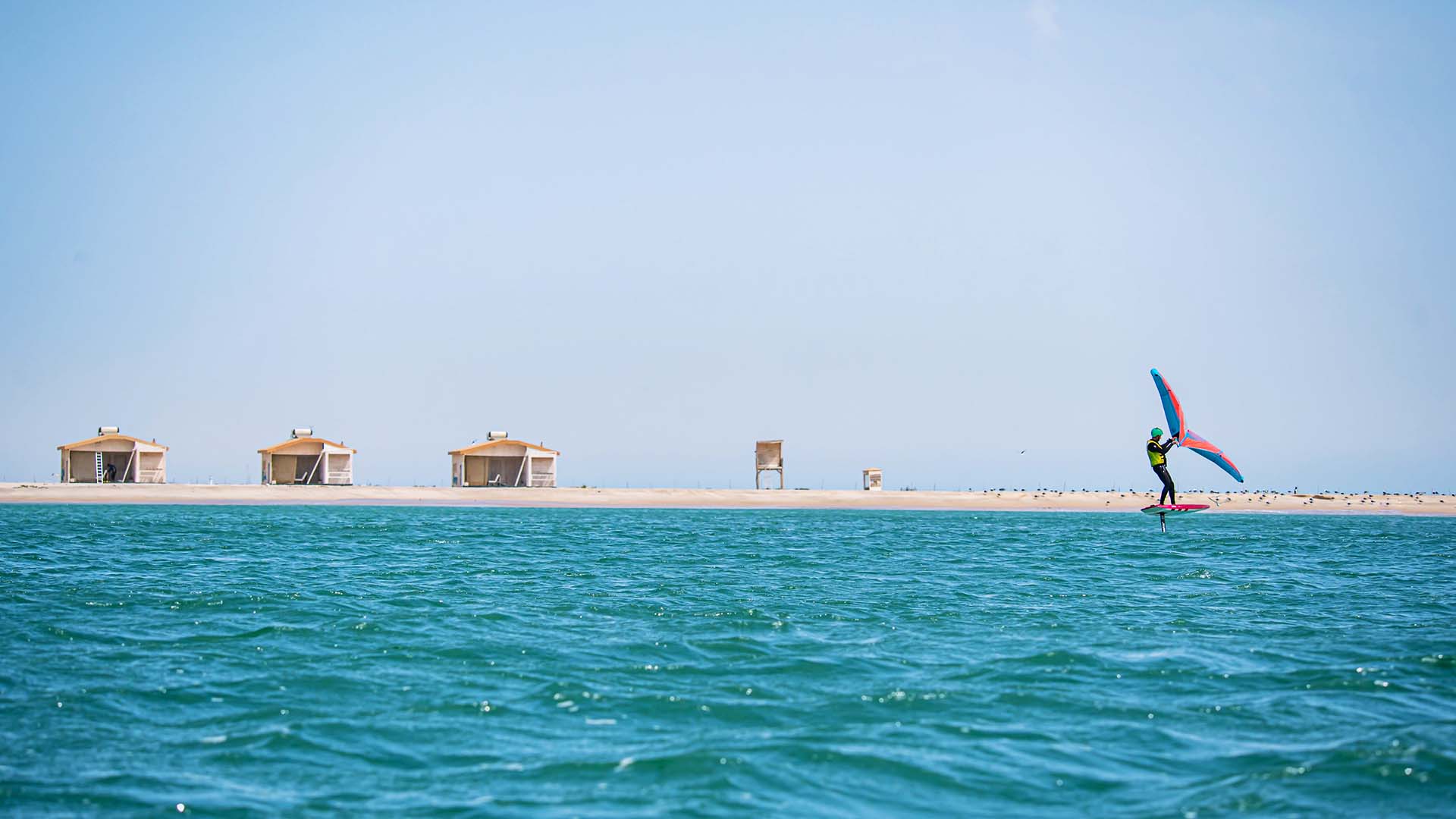 kitesurf spot in front of the bungalows in the desert 