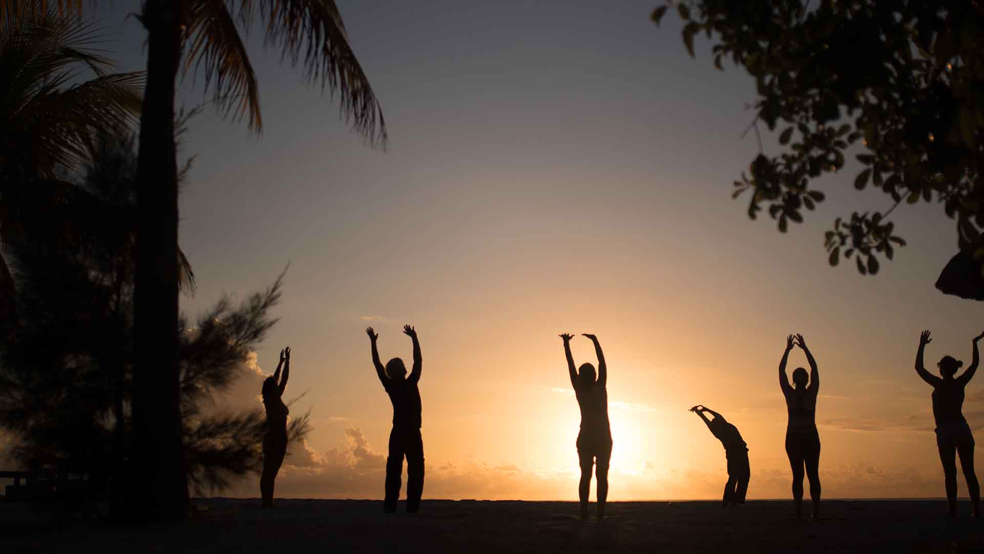 yoga in jw marriott hotel in mauritius with a sunset